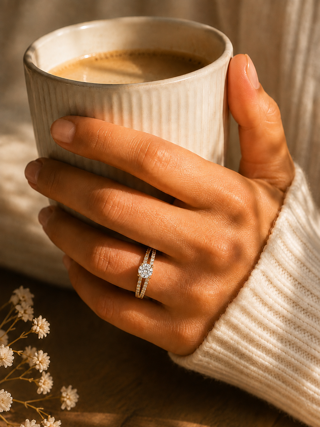 18K gold round halo solitaire ring by Oré, view 2