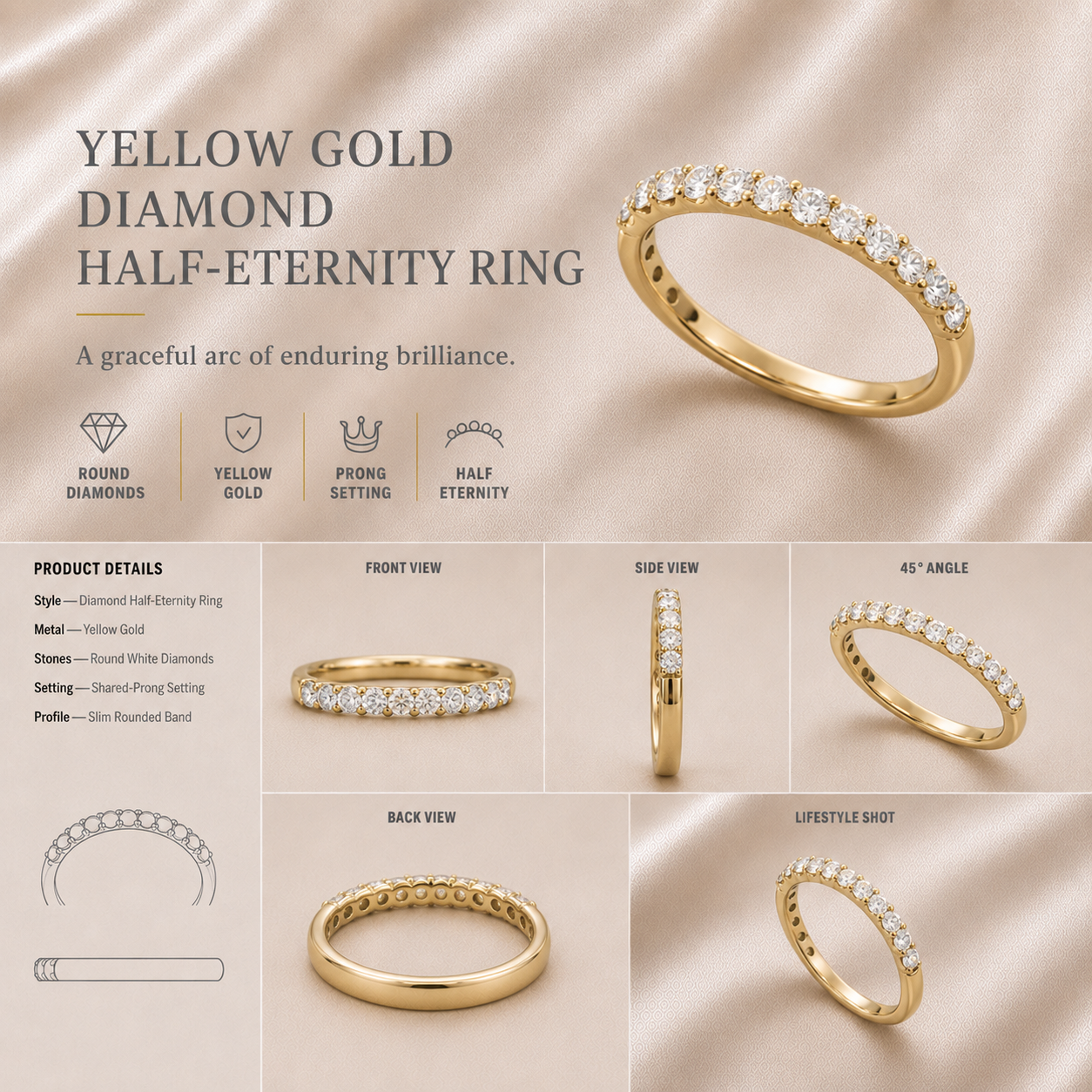 Ore 9K Gold Multi-Row Pave Diamond Band Ring