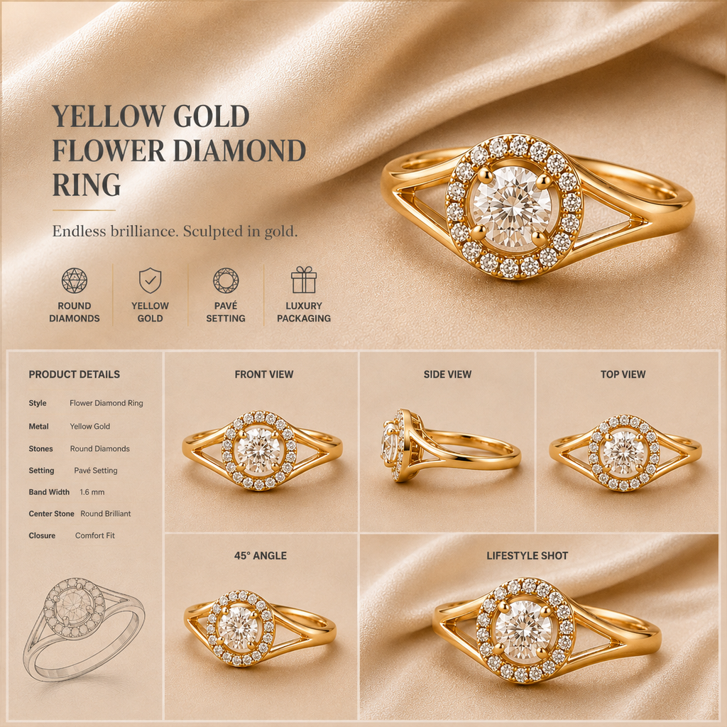 Ore 9K Gold Round Halo Cluster Ring