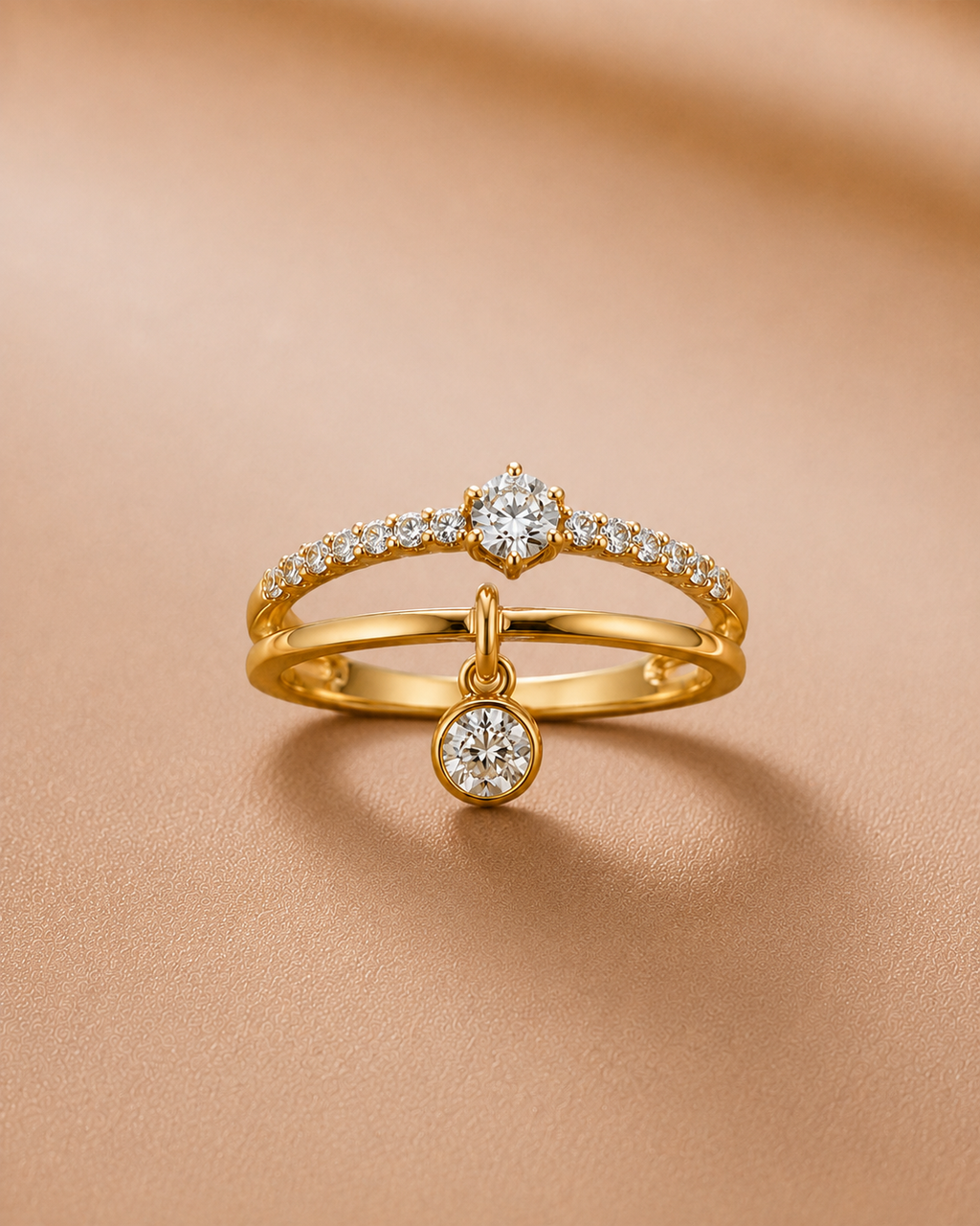 Ore 9K Gold Double-Band Diamond Charm Ring