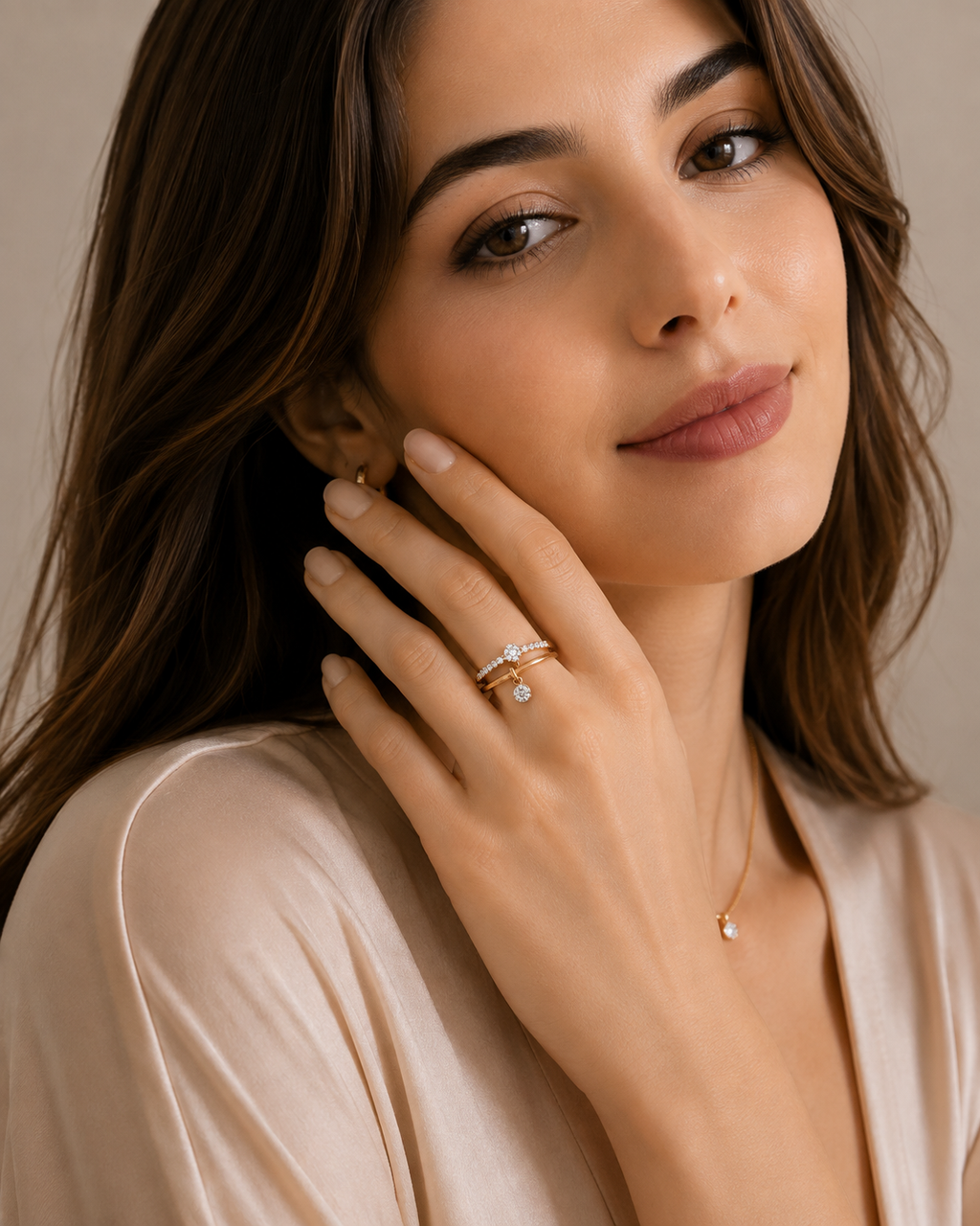 Ore 9K Gold Double-Band Diamond Charm Ring