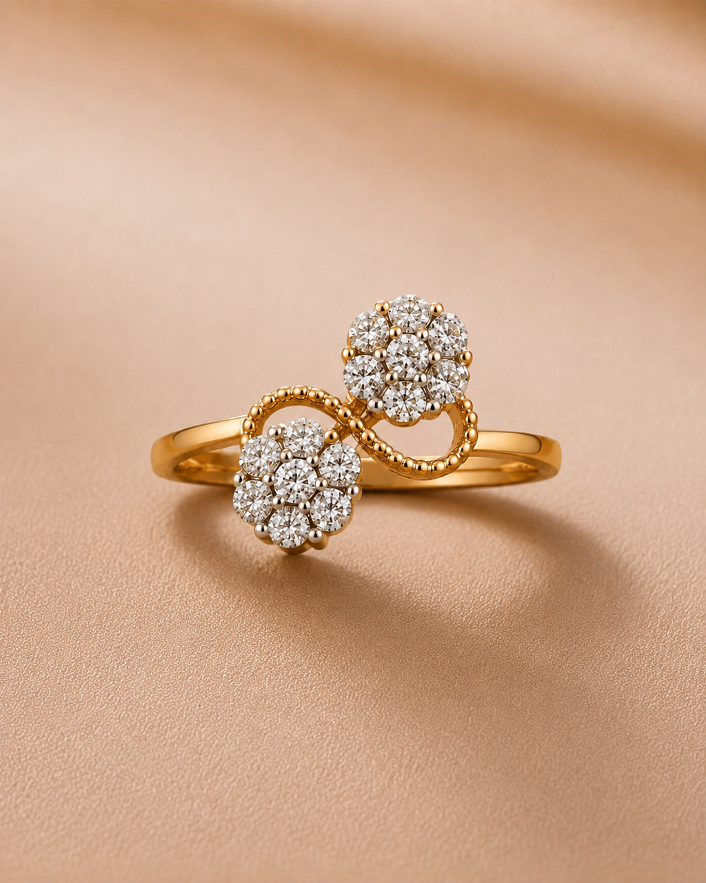 Ore 9K Gold Double Floral Cluster Bypass Ring