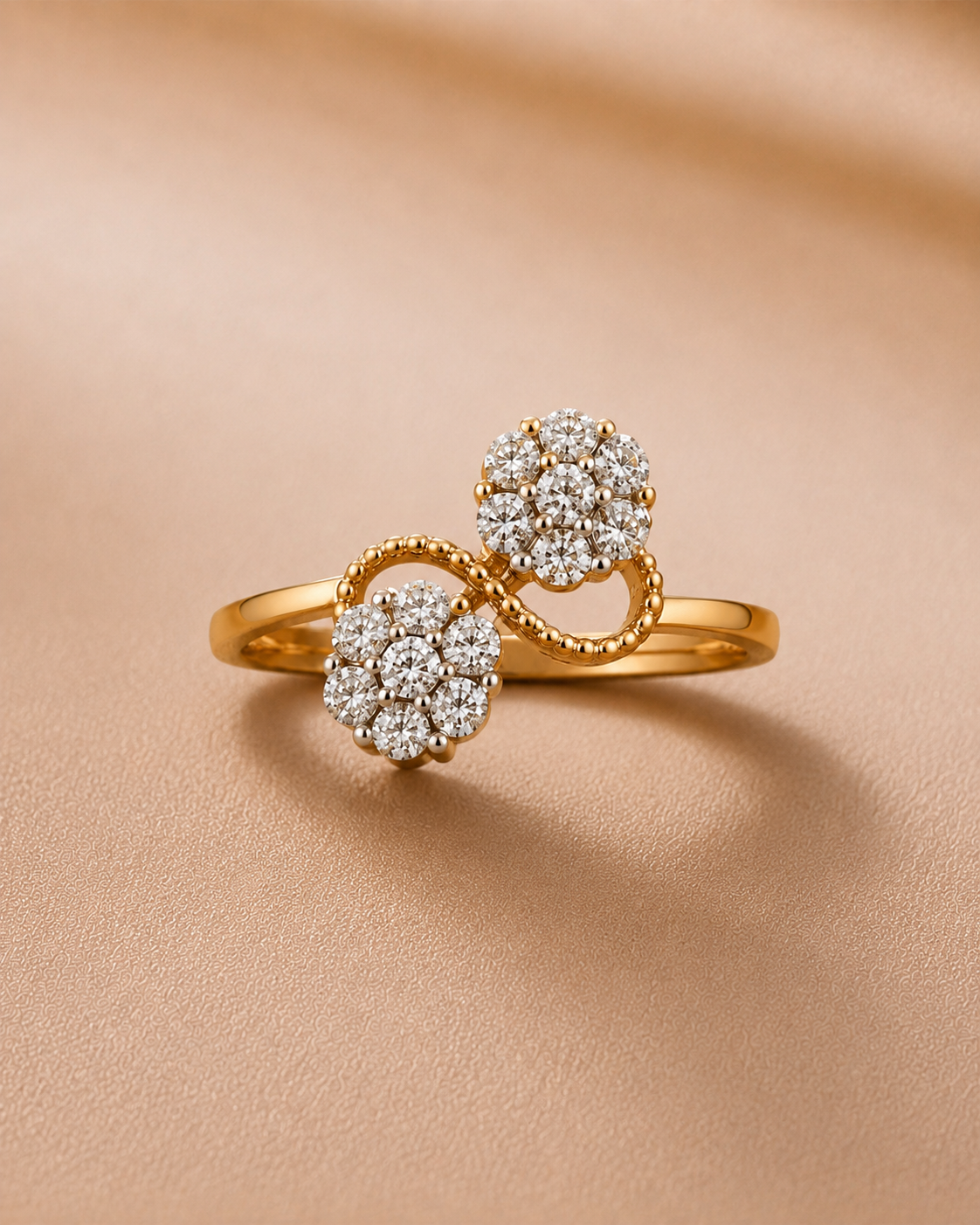 Ore 9K Gold Double Floral Cluster Bypass Ring