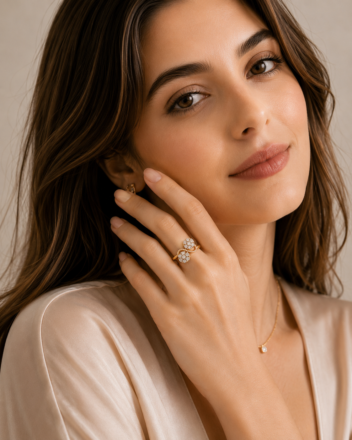 Ore 9K Gold Double Floral Cluster Bypass Ring