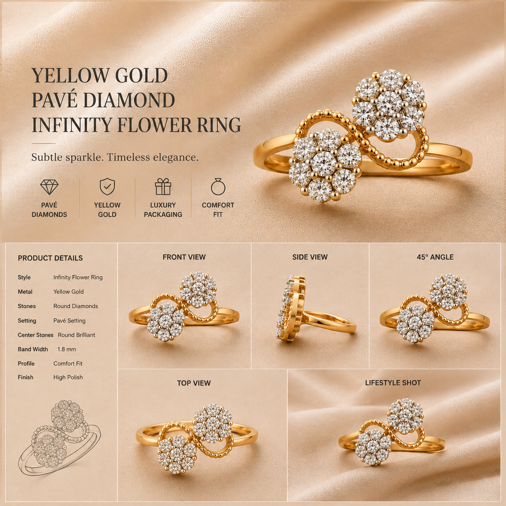 Ore 9K Gold Double Floral Cluster Bypass Ring