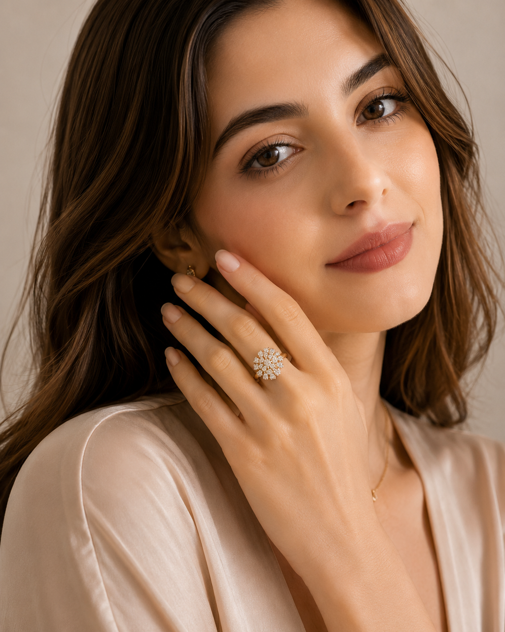 Ore 9K Gold Floral Cluster Diamond Ring