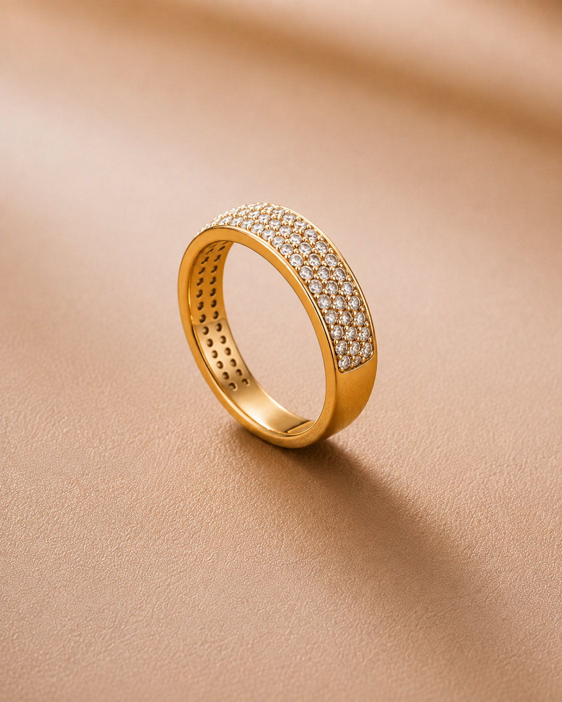 Ore 9K Gold Wide Pave Diamond Band Ring