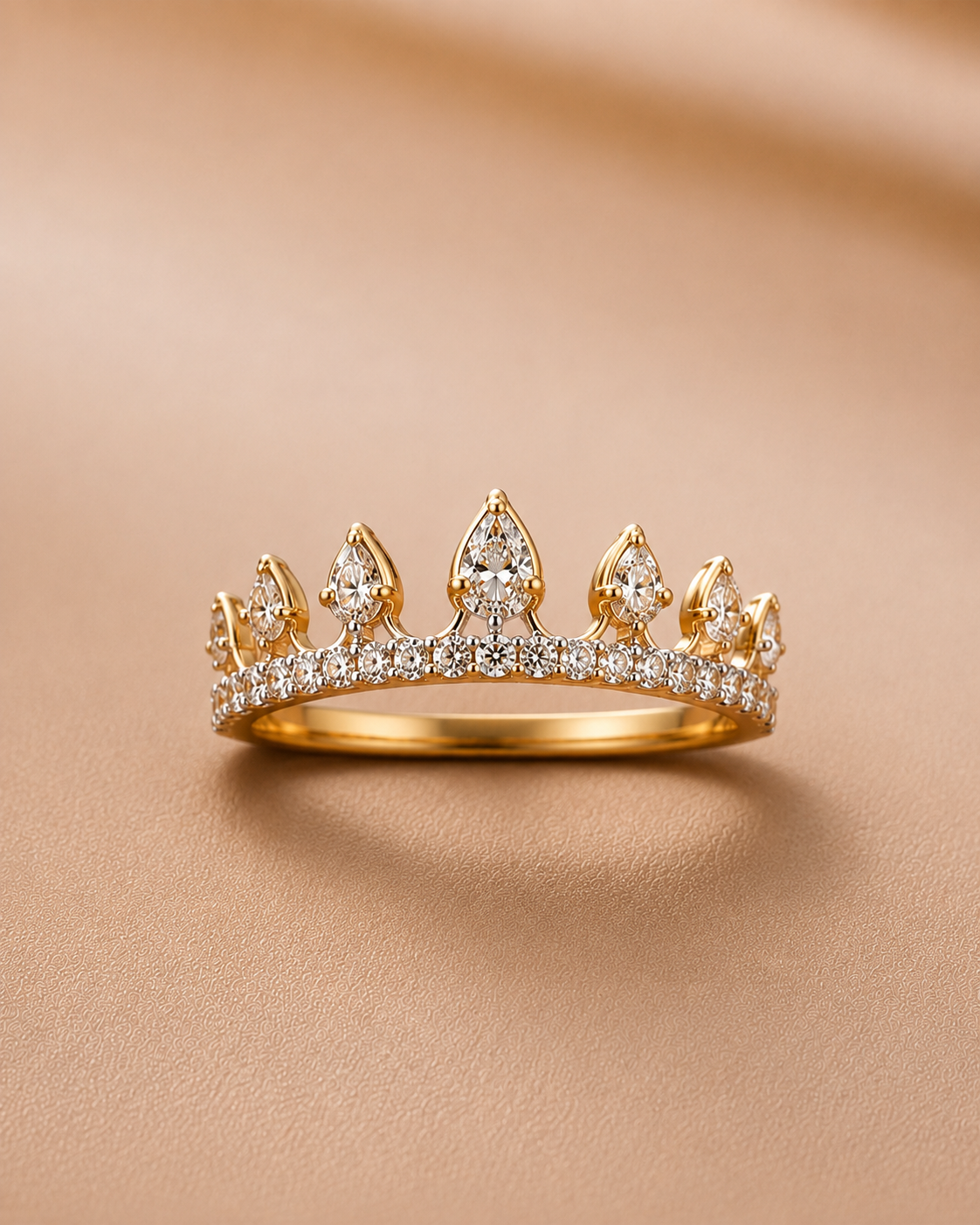 Ore 9K Gold Diamond Leaf Crown Ring