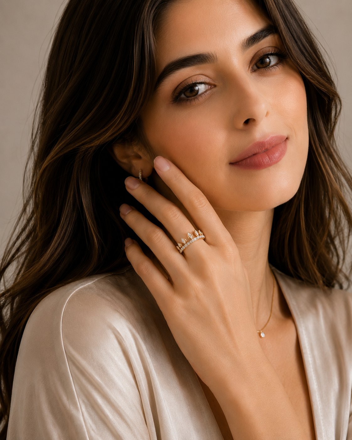 Ore 9K Gold Diamond Leaf Crown Ring