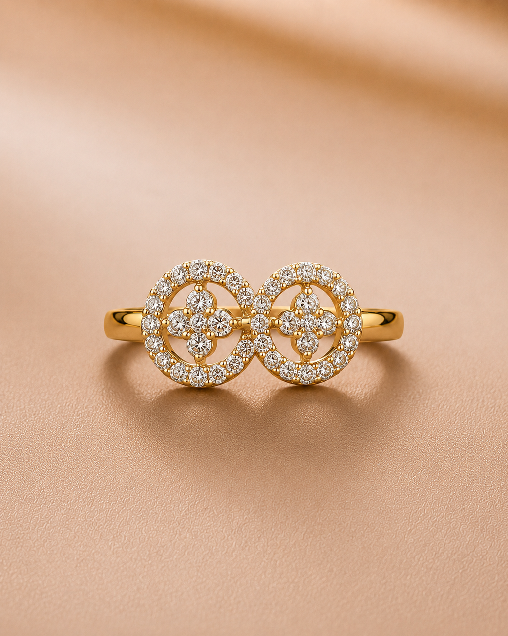 Ore 9K Gold Interlocking Double-Circle Diamond Ring