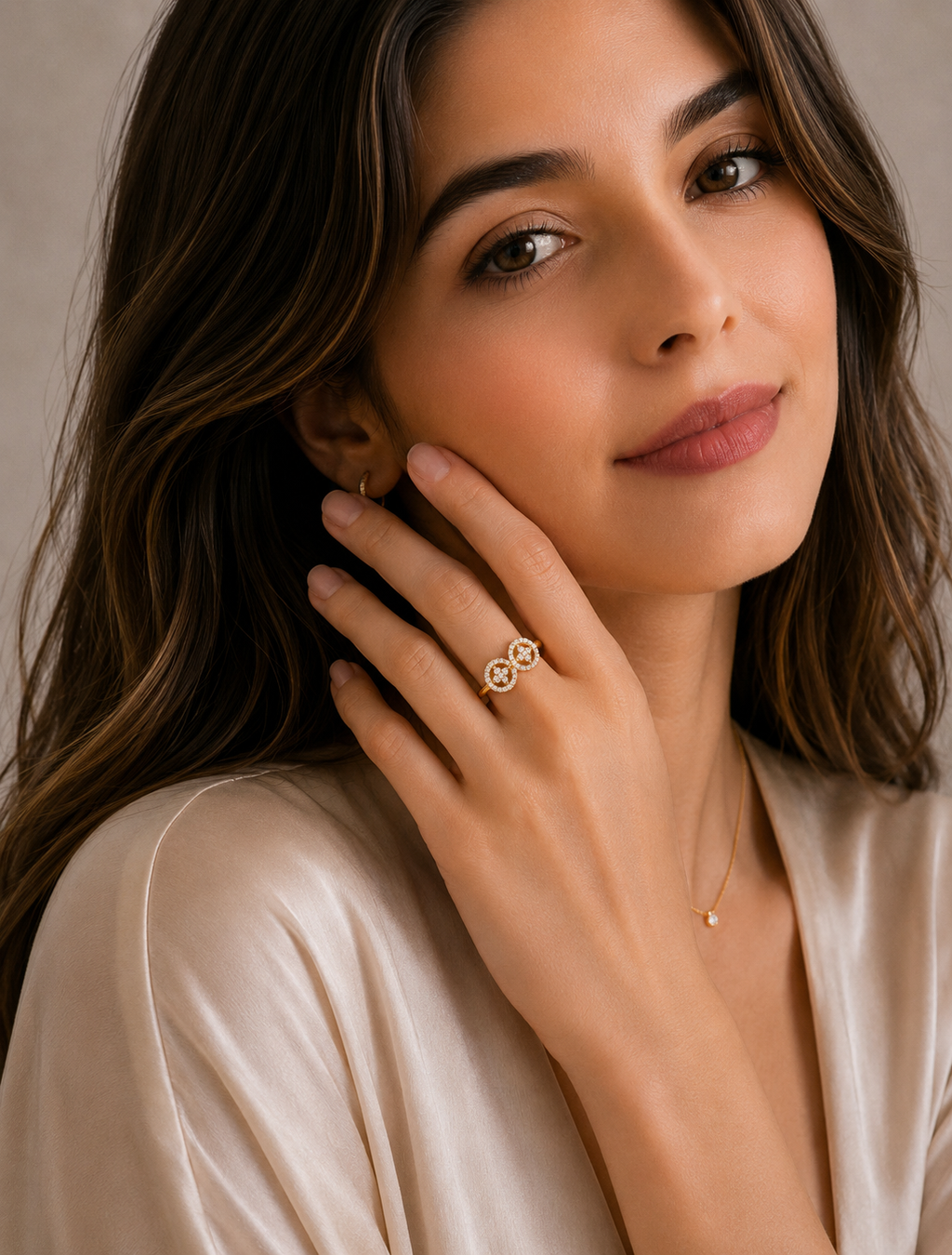 Ore 9K Gold Interlocking Double-Circle Diamond Ring