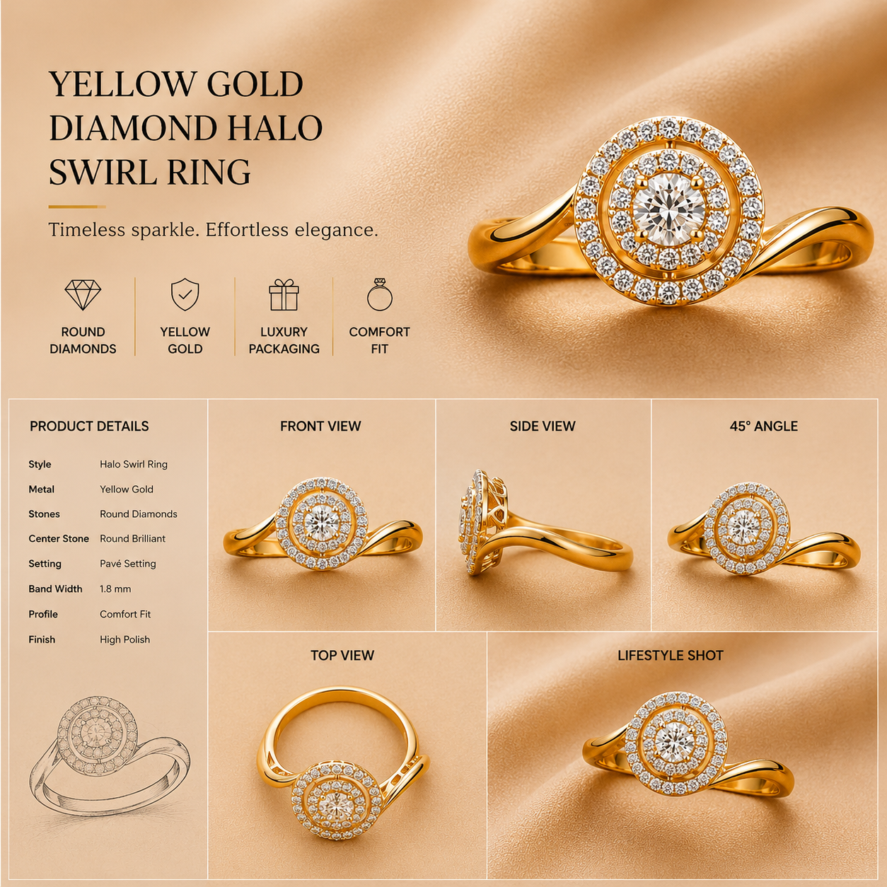 Ore 14KT Yellow Gold Circular Ring