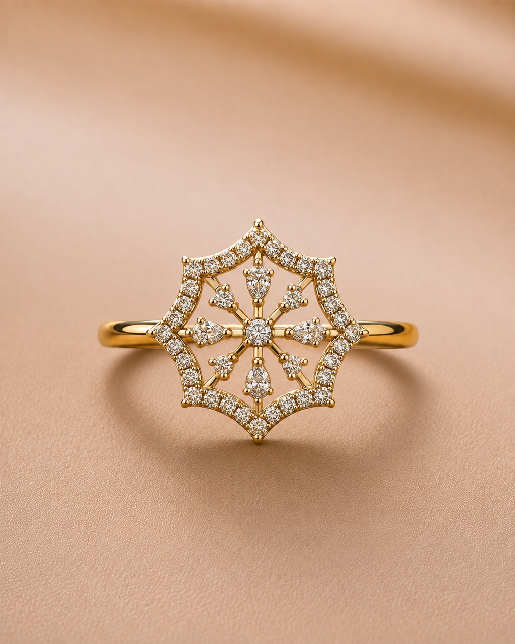 Ore 9K Gold Geometric Snowflake Diamond Ring