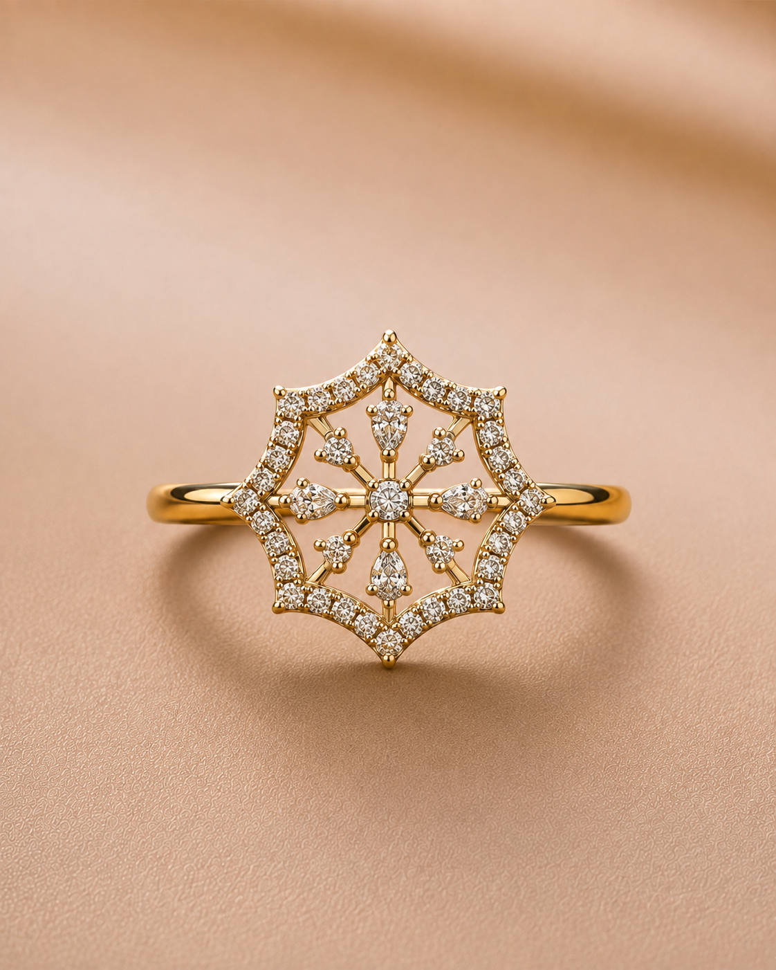 Ore 9K Gold Geometric Snowflake Diamond Ring