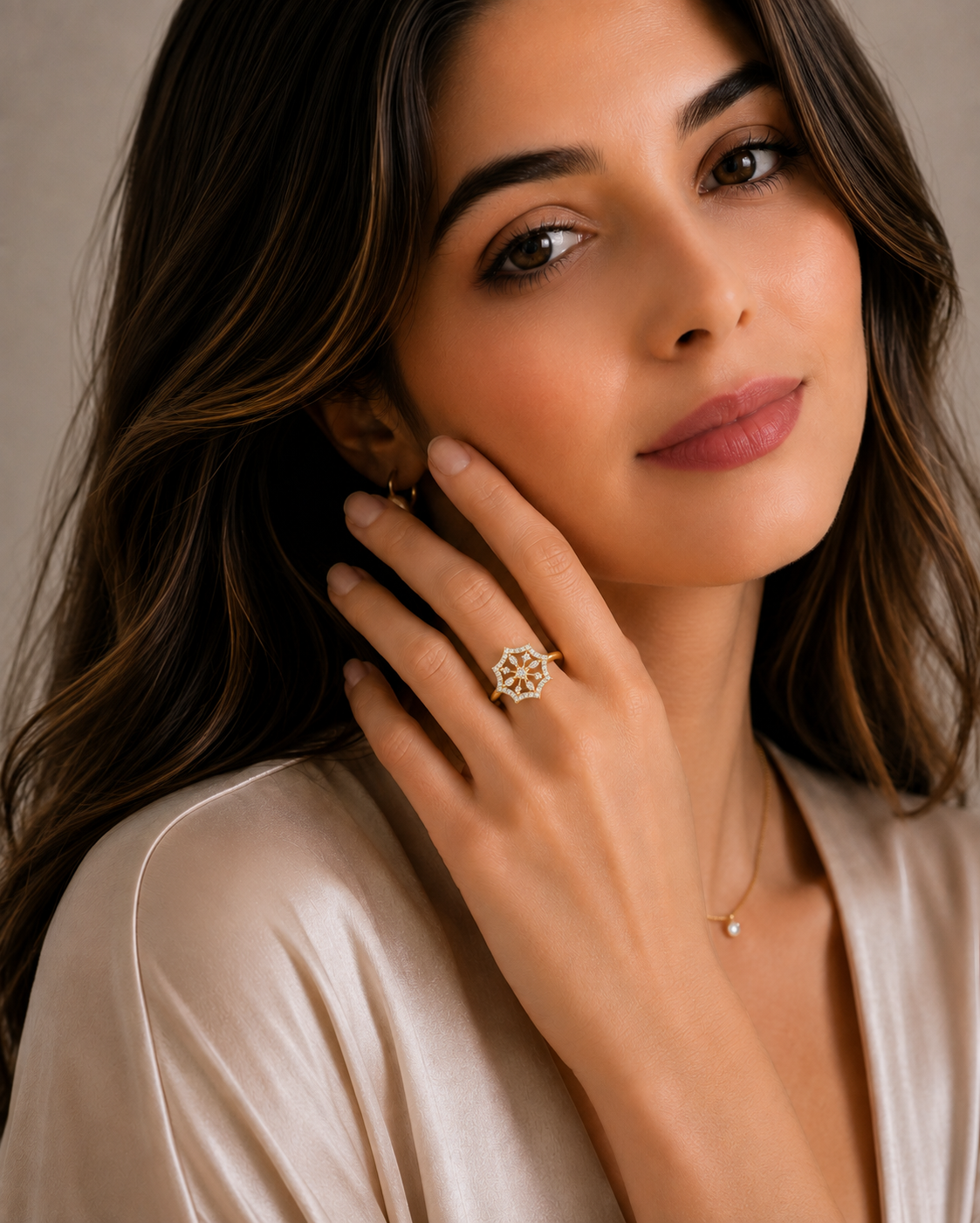 Ore 9K Gold Geometric Snowflake Diamond Ring