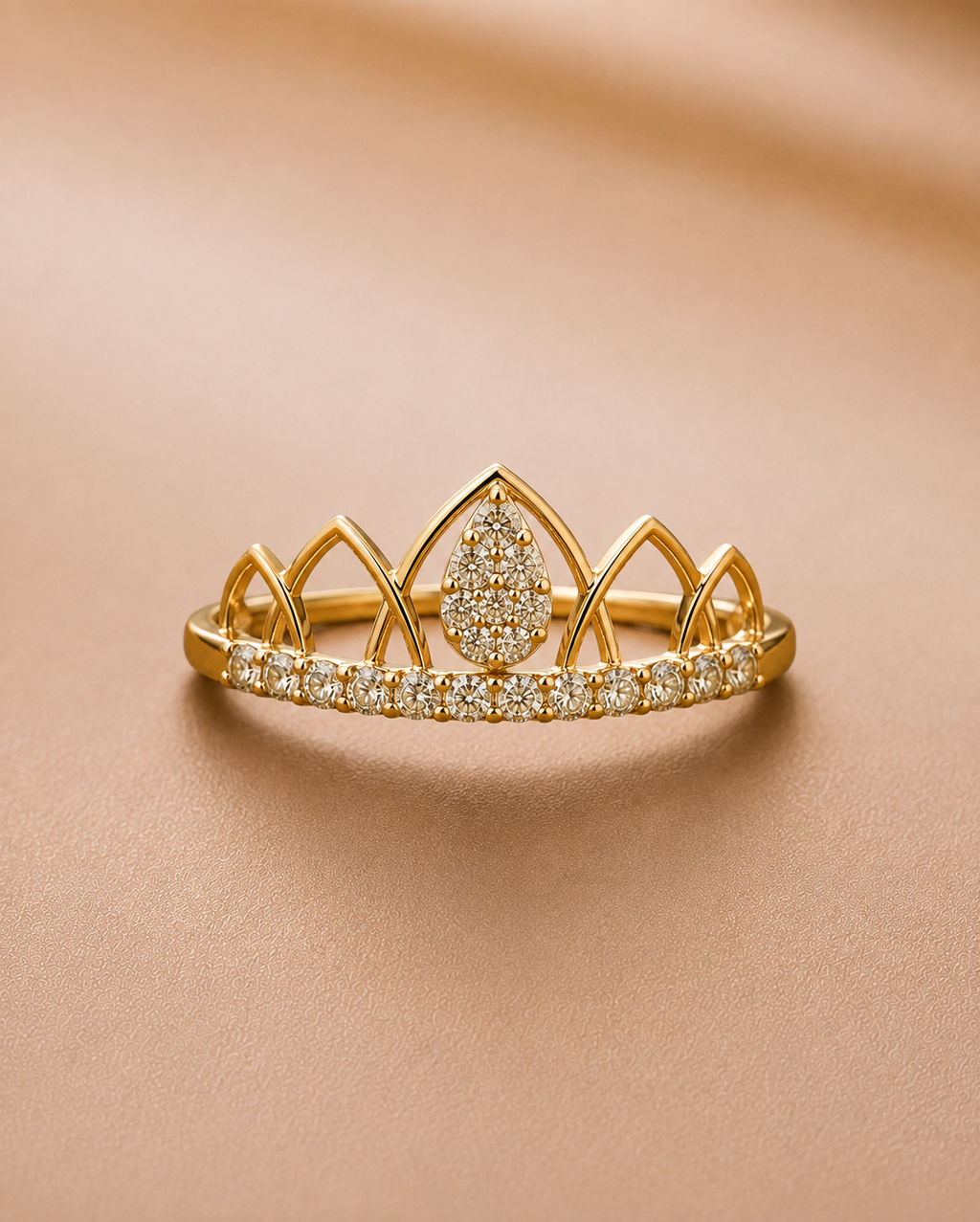 Ore 9K Gold Lotus Crown Diamond Ring