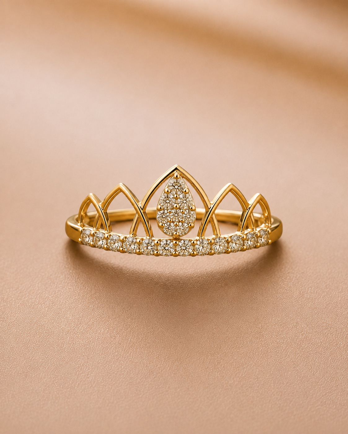 Ore 9K Gold Lotus Crown Diamond Ring