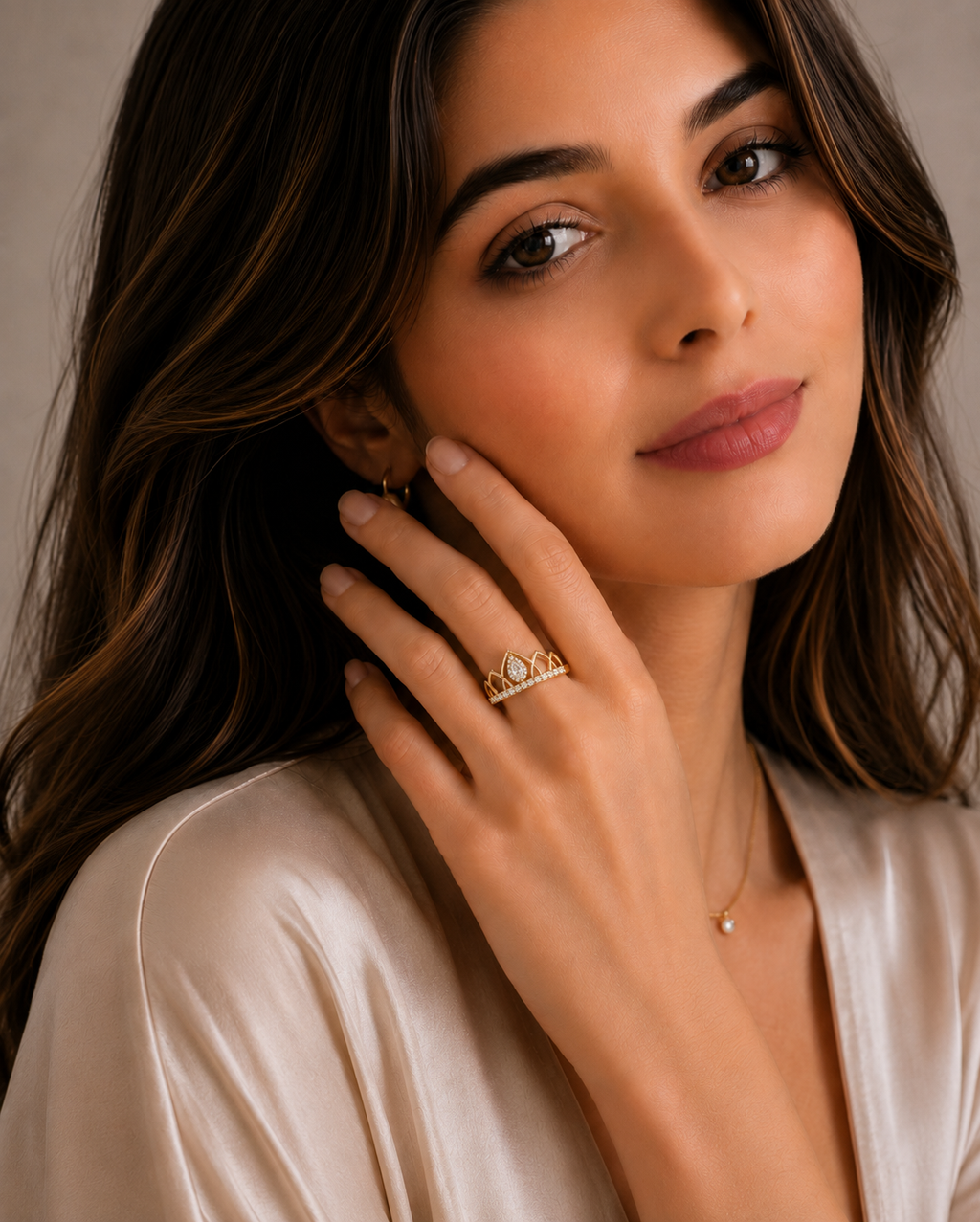 Ore 9K Gold Lotus Crown Diamond Ring