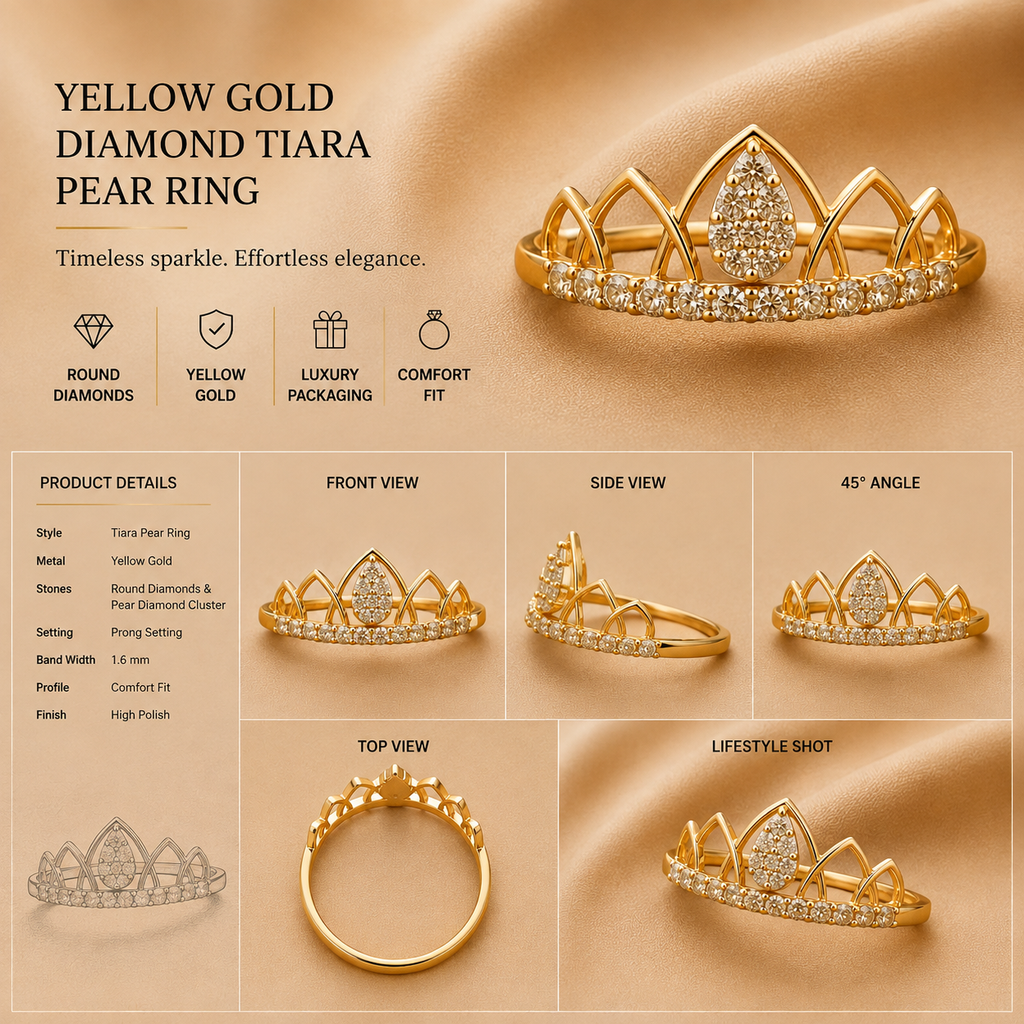 Ore 9K Gold Lotus Crown Diamond Ring
