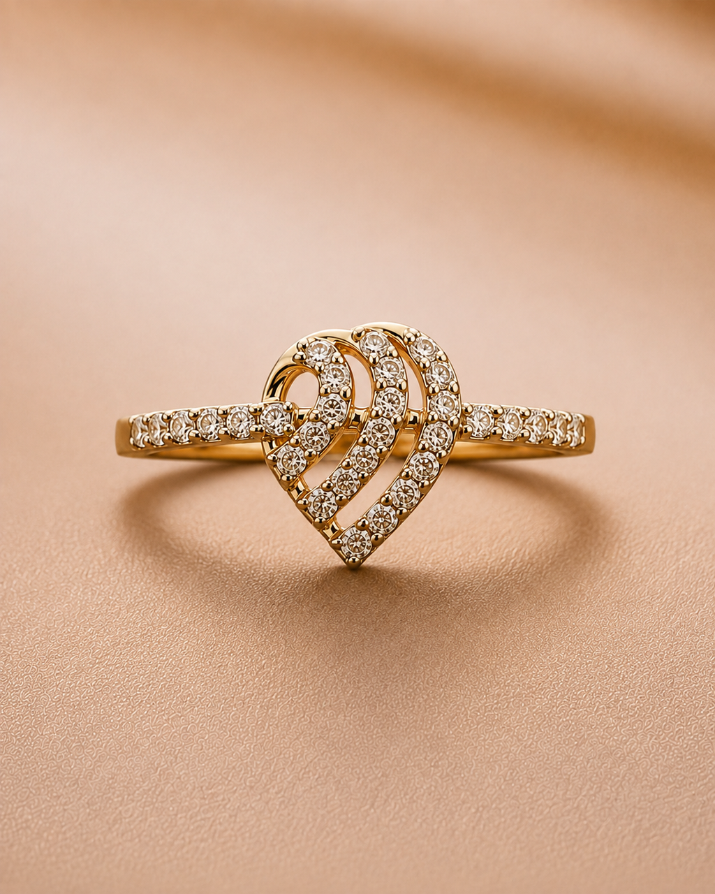 Ore 9K Gold Openwork Leaf Diamond Ring