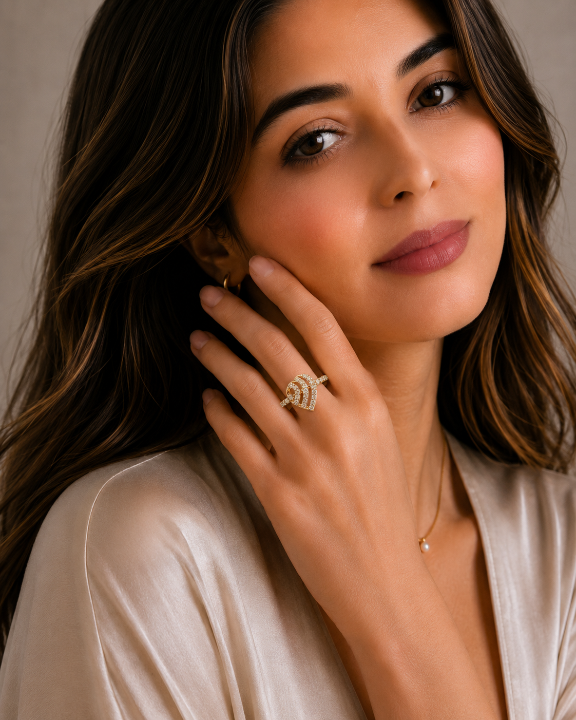Ore 9K Gold Openwork Leaf Diamond Ring