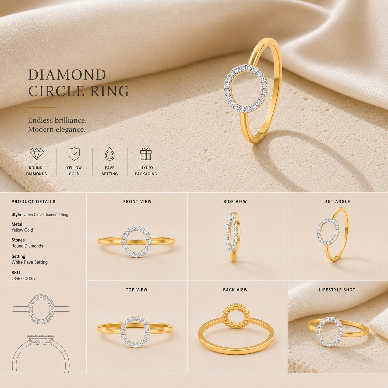 Ore 14KT Yellow Gold Round Design Ring