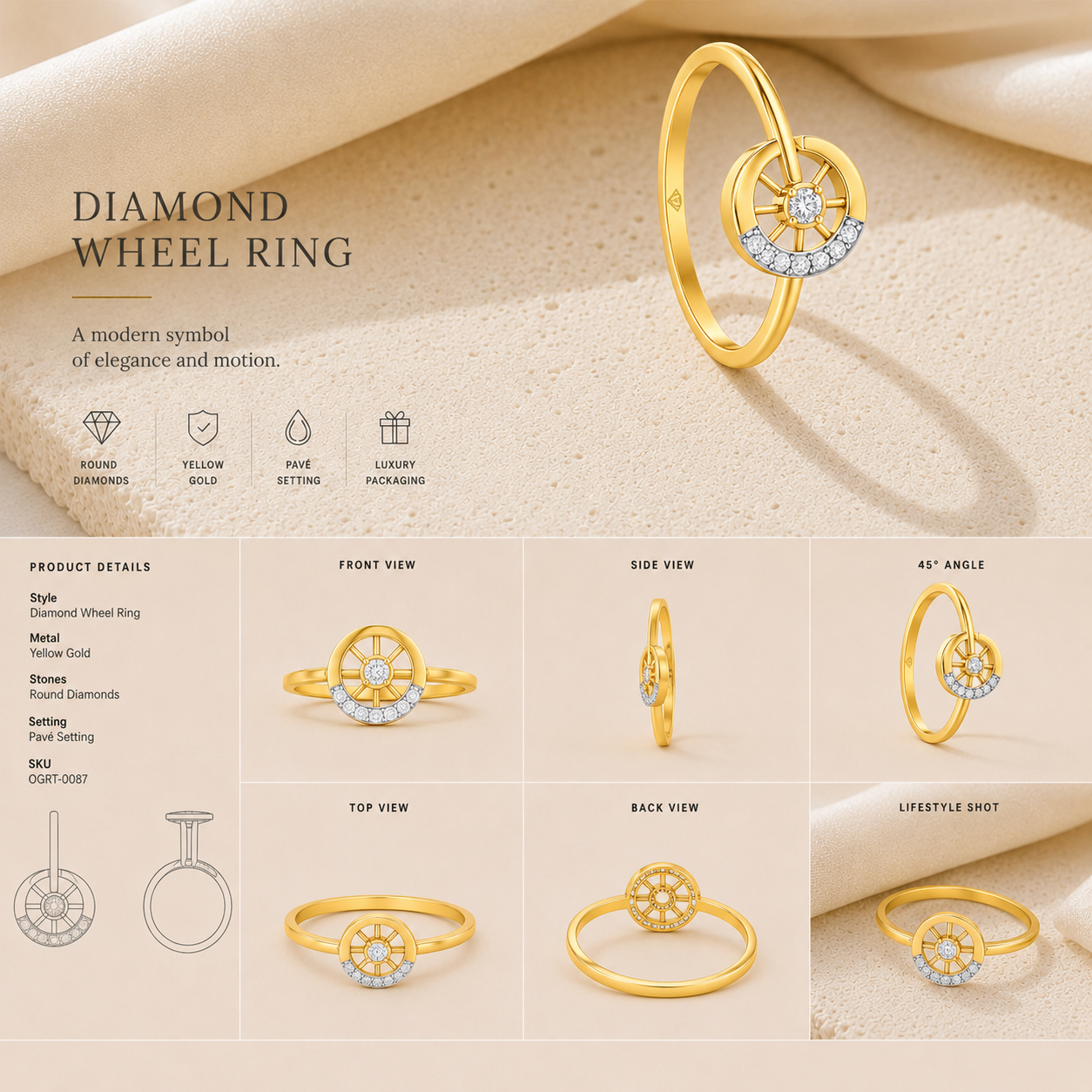 Ore 14KT Yellow Gold Wheel-Shaped Ring