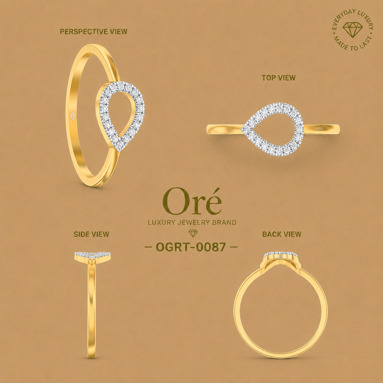 Ore Yellow Gold Diamond Teardrop Ring - 14KT (sample)