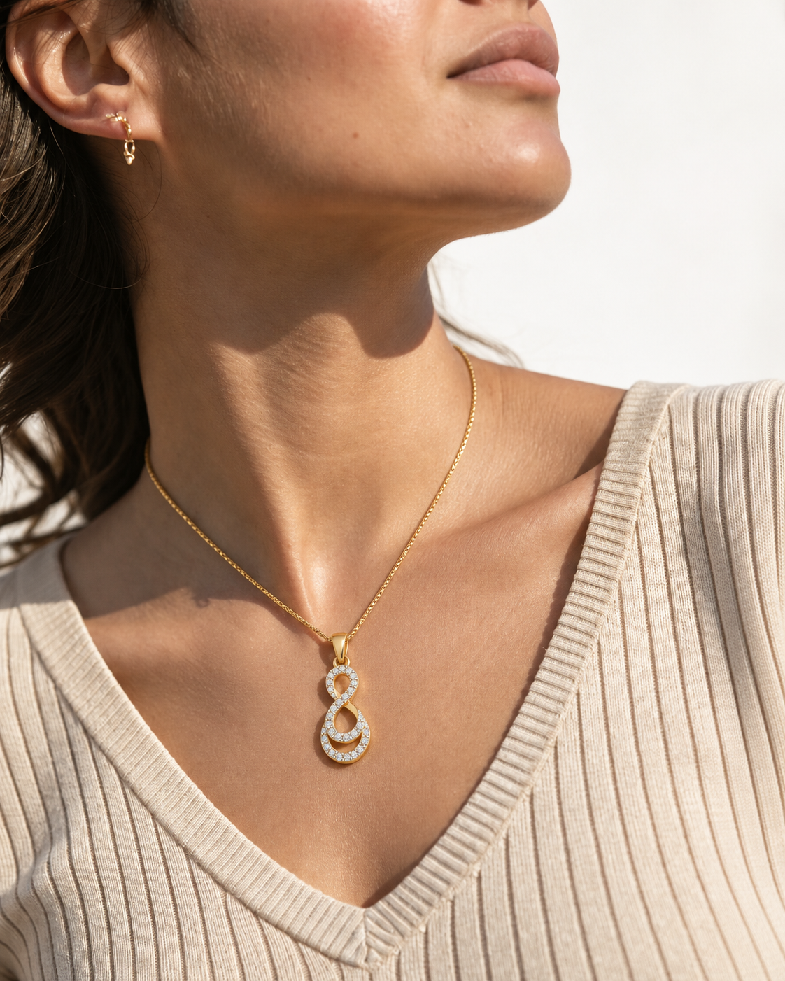 9K gold double teardrop diamond pendant by Oré, view 2