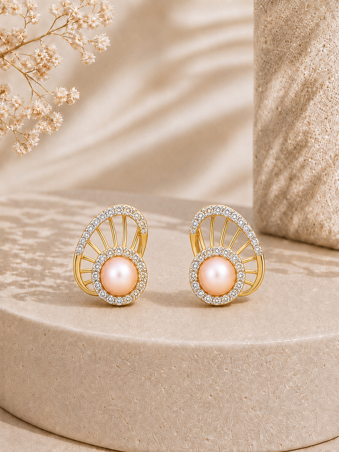 9K gold pearl fan earrings by Oré