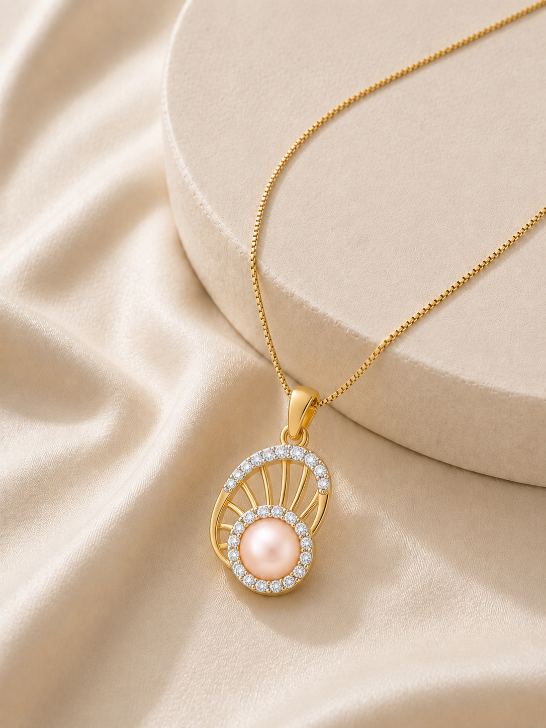 9K gold pearl fan pendant necklace by Oré