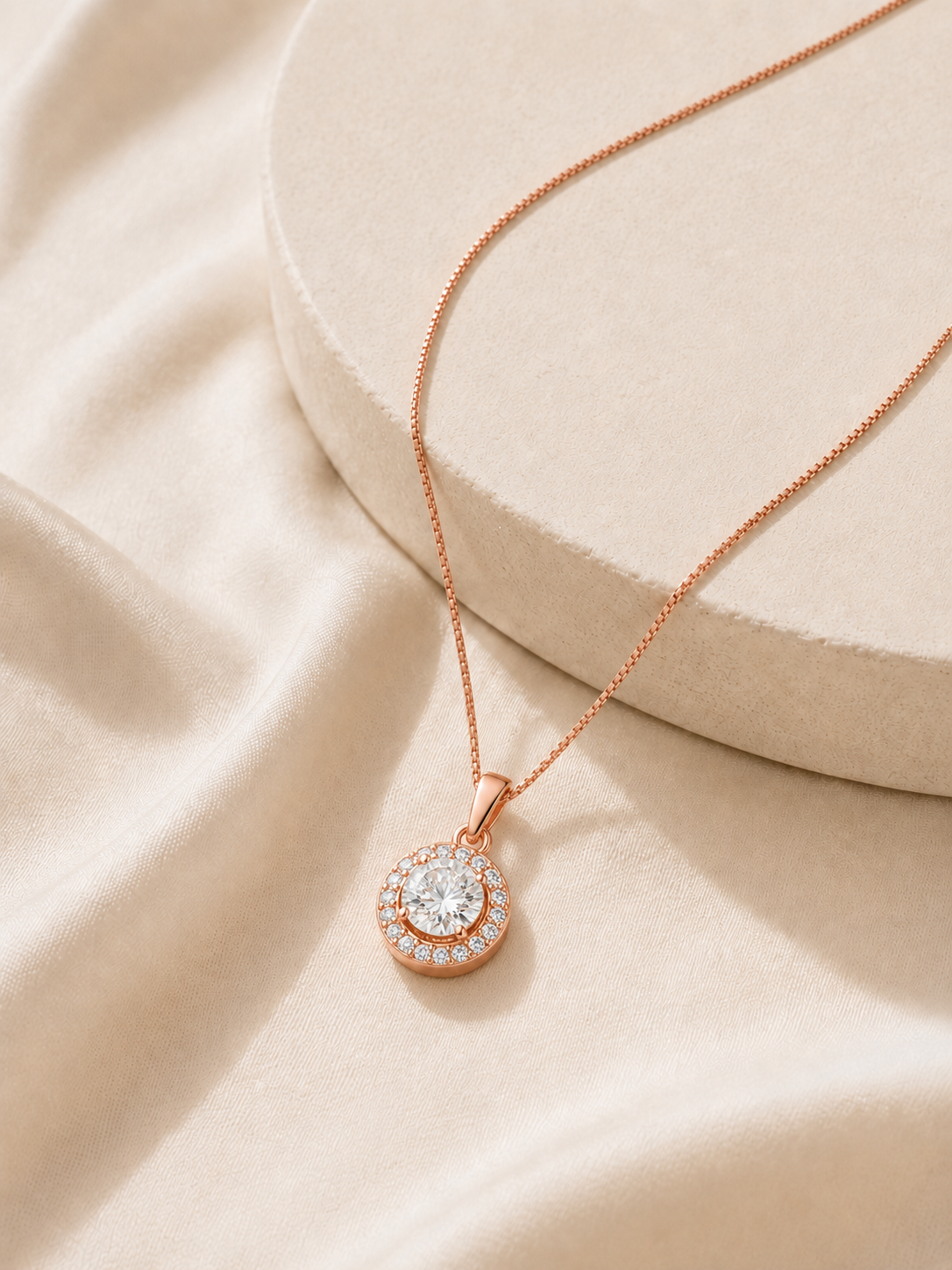 9K gold round halo diamond pendant by Oré