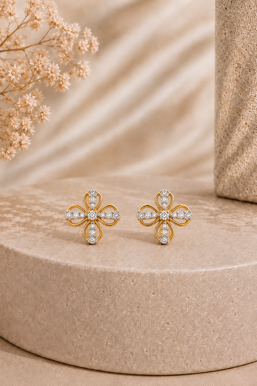 14K gold floral cluster diamond stud earrings by Oré